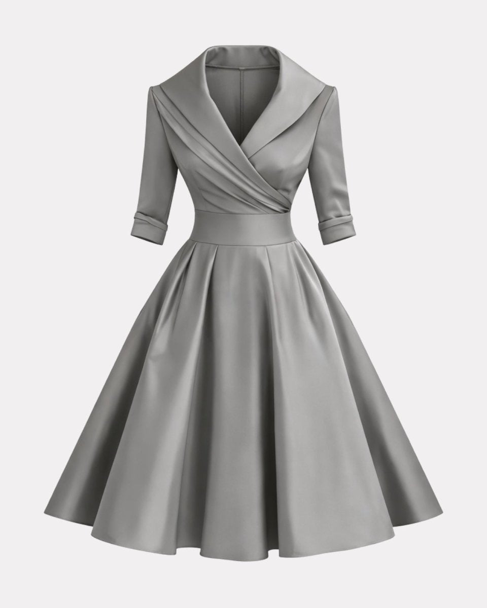 Gray dress with a collar on a white background